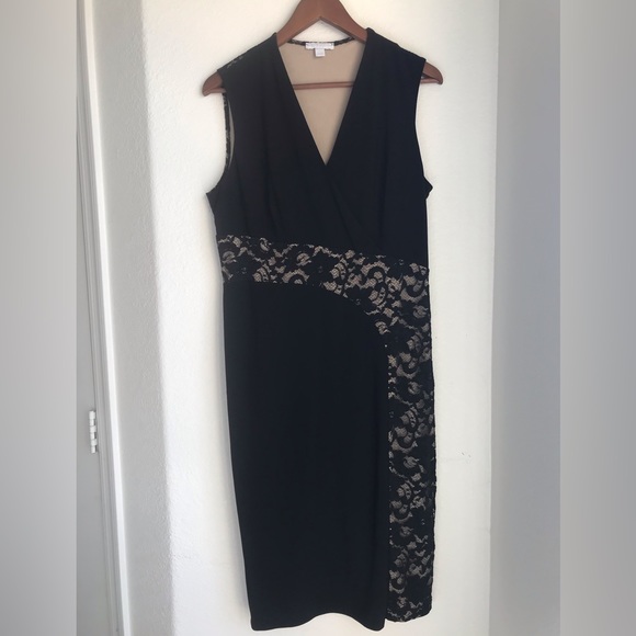 New York & Company Dresses & Skirts - New York & Company Stretch Comfy Sleeveless Dress size XL Lace Black & Beige EUC